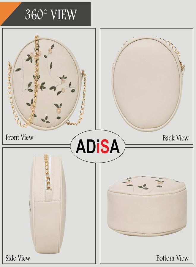ADISA women girls round embroided sling bag (Off White) - Image 3
