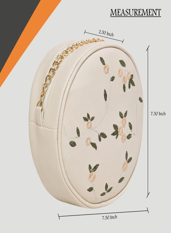 ADISA women girls round embroided sling bag (Off White) - Image 2