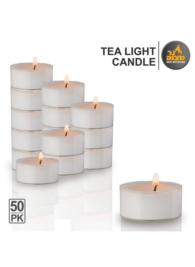 Ner Mitzvah Tea Light Candles - 50 Bulk Pack - White Unscented Tealight Candles in Clear Cup - Long Burning - 4.5 Hour - Image 2