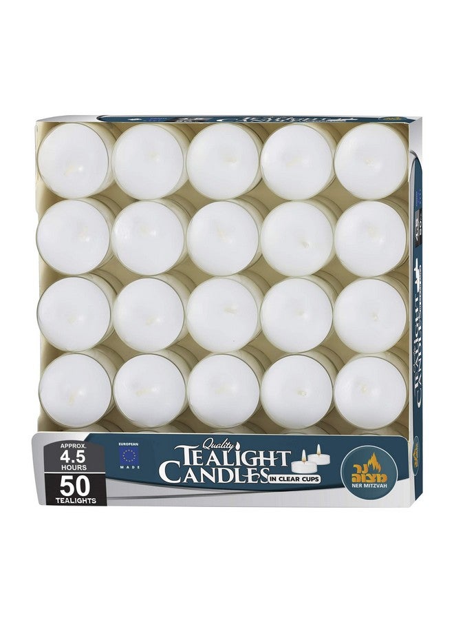 Ner Mitzvah Tea Light Candles - 50 Bulk Pack - White Unscented Tealight Candles in Clear Cup - Long Burning - 4.5 Hour - Image 5