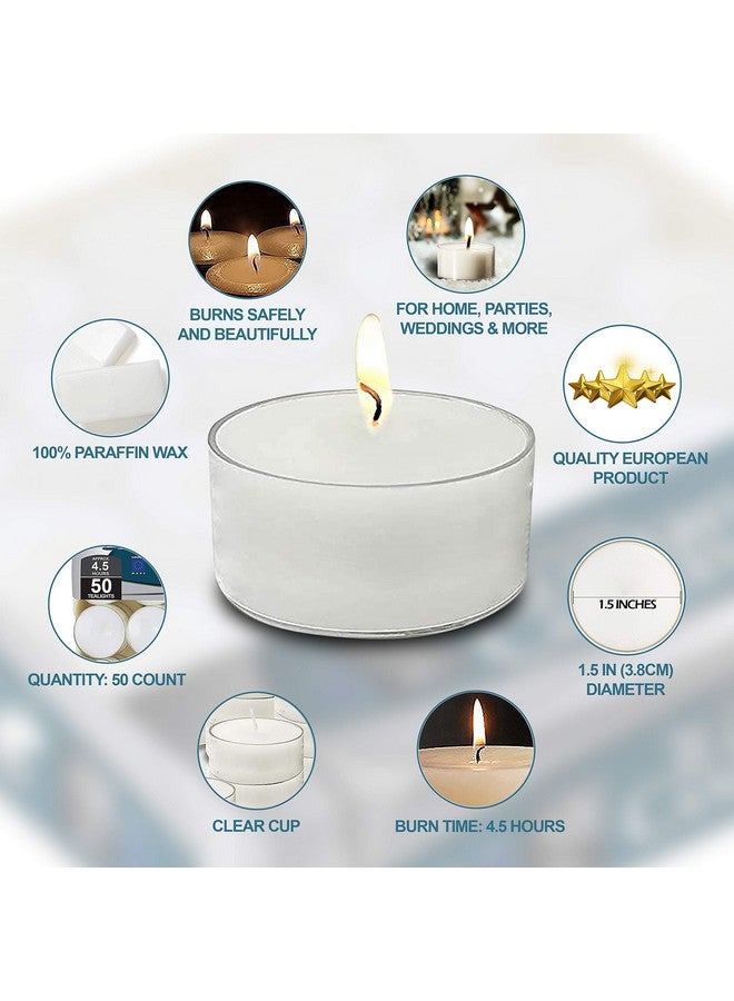 Ner Mitzvah Tea Light Candles - 50 Bulk Pack - White Unscented Tealight Candles in Clear Cup - Long Burning - 4.5 Hour - Image 3