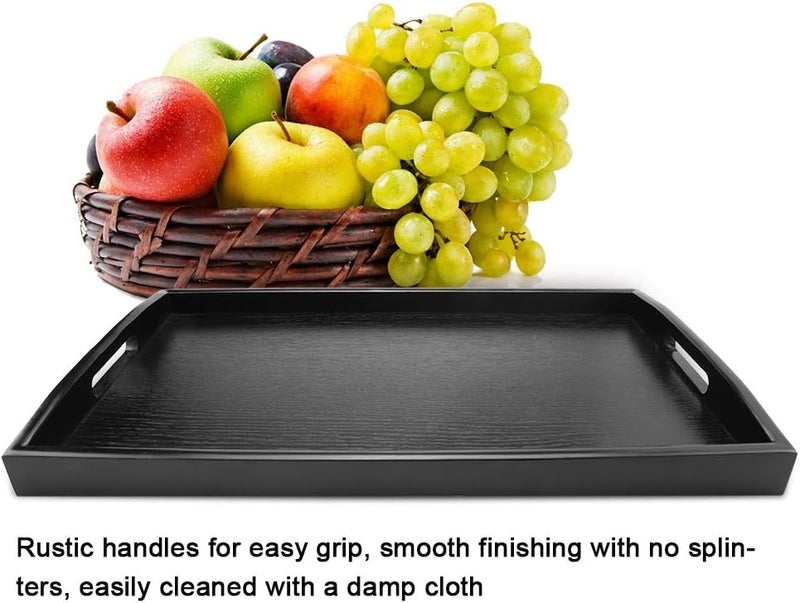 cheekyglo Wooden Tea Serving Tray,Tea Water Drinks Tray with Handle,Large,Black (19.69x 11.81 x 1.77inch) - Image 4