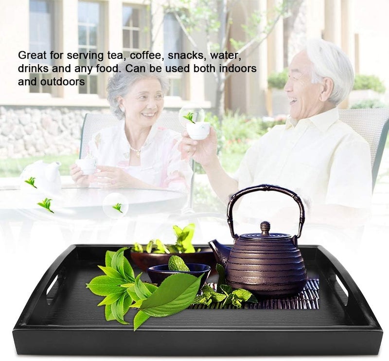 cheekyglo Wooden Tea Serving Tray,Tea Water Drinks Tray with Handle,Large,Black (19.69x 11.81 x 1.77inch) - Image 3