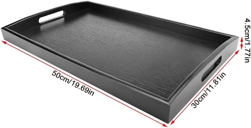 cheekyglo Wooden Tea Serving Tray,Tea Water Drinks Tray with Handle,Large,Black (19.69x 11.81 x 1.77inch) - Image 2