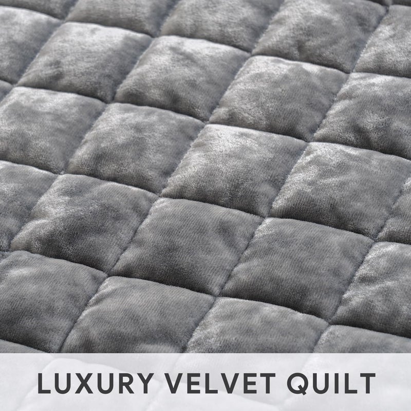 RECYCO Luxury Velvet Quilt Set King Size, Lightweight Velvet Comforter Set, Oversized Bedspread Coverlet Quilted Bedding Set, with 2 Matching Pillow Shams, for All Season, Gray - Image 4