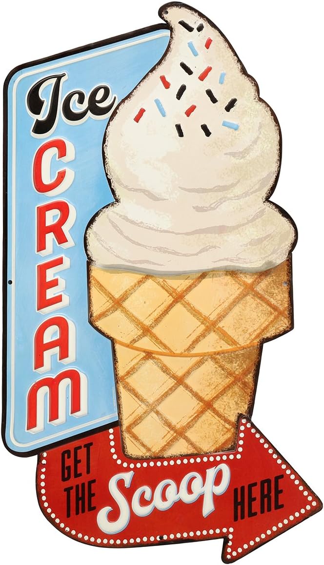 Open Road Brands Ice Cream Get The Scoop Here Embossed Metal Sign - Vintage Diner Ice Cream Sign for Kitchen or Man Cave - Image 1