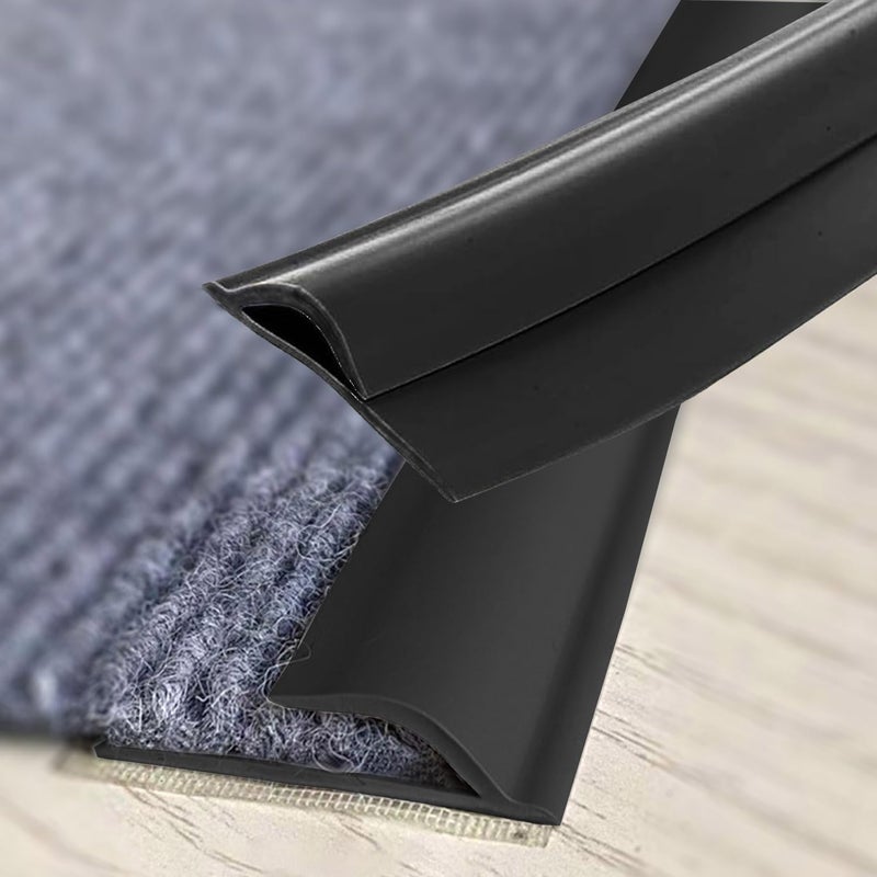 Aetherix Carpet to Tile Transition Strip, Flexible Carpet Edging from Carpet to Tile Floor, Self Adhesive Cuttable Carpet Edge Trim Strip, Flexible Rug Edge Protector for Doorway（Black 24ft） - Image 1