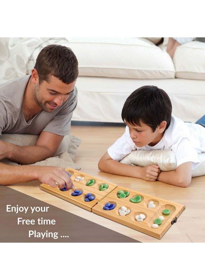 Point Games Solid Wood Deluxe Mancala - Folding Board Game w Metal Latch and Glass Marbles- Portable Strategy Travel Game - Recommended Ages 6+ - Image 4