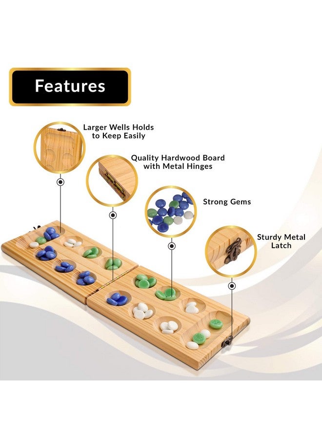 Point Games Solid Wood Deluxe Mancala - Folding Board Game w Metal Latch and Glass Marbles- Portable Strategy Travel Game - Recommended Ages 6+ - Image 2