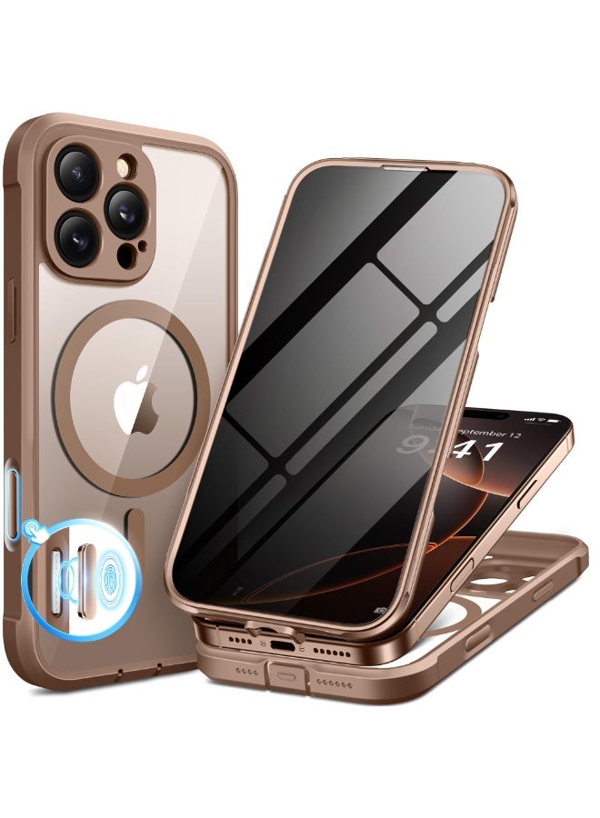 Magnetic for iPhone 16 Pro Max Case,Compatible with MagSafe, Built-in Privacy Screen Protector and Upgraded Camera Protection, Anti-Spy Full Body Shockproof Phone Case for 16 Pro Max 6.9", Brown