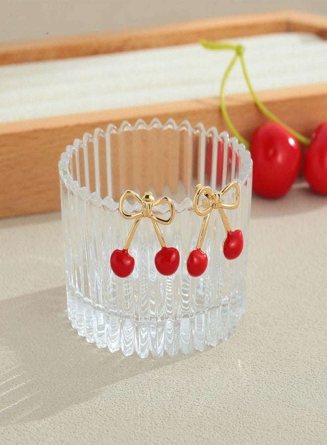 ليلي آند وايت أقراط مرصعة بالذهب من ليلي آند وايت للنساء، أقراط كلاسيكية على شكل فيونكة الكرز، مضادة للحساسية، أقراط لطيفة لعيد الميلاد، هدية مجوهرات - Image 5