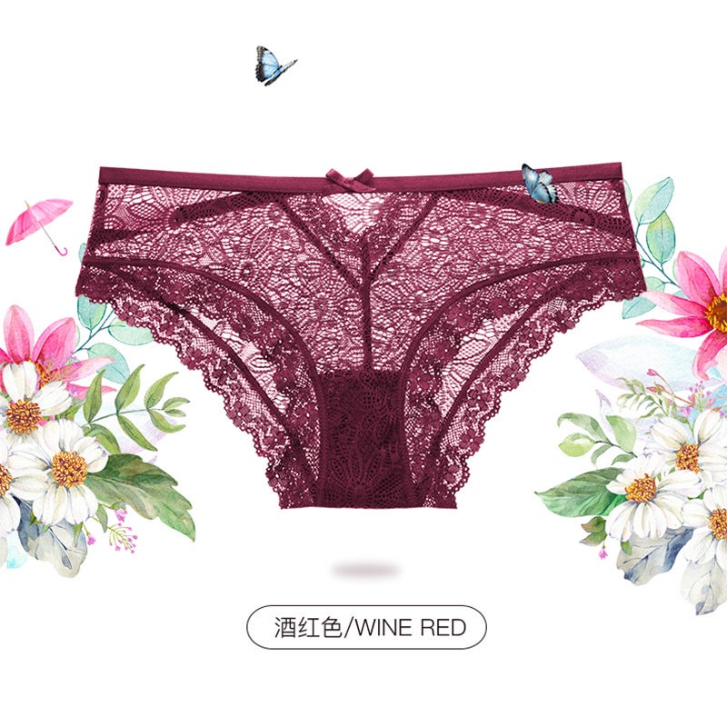and Low Waist Sexy Breathable Cotton Lace Briefs Traceless Light and Thin Red Strap Girls'' Underwear - Image 3