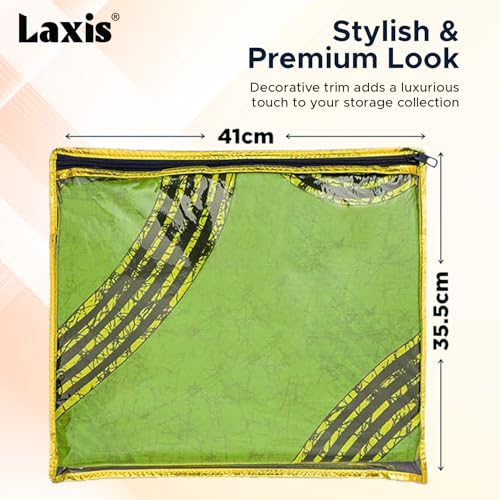 LAXIS® Non-Woven Single Saree Bags Transparent Saree Covers with Zip, Saree Covers for Storage, Wardrobe Organizer Saree Bags Size-36x42x2 CM (Golden Blue, Pack of 10) - Image 2