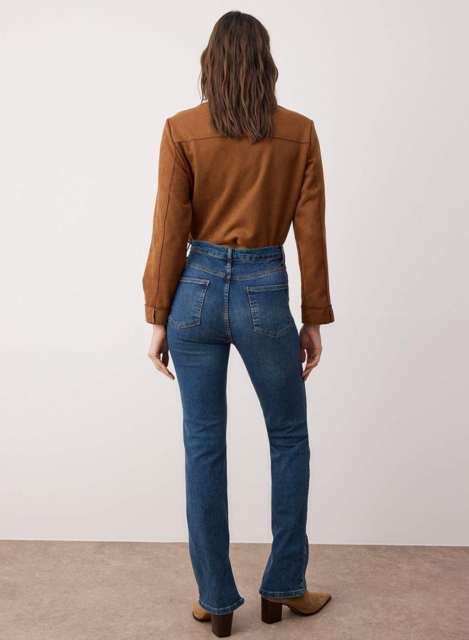 trendyol Dark Blue Slit Super High Waist Slim Flare Jeans TWOSS22JE0643 - Image 4