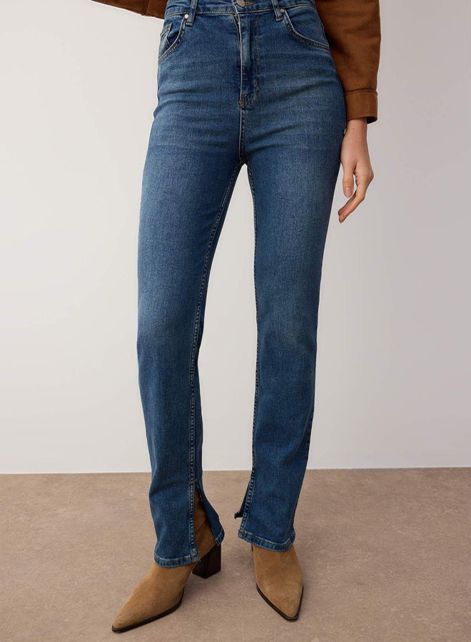 trendyol Dark Blue Slit Super High Waist Slim Flare Jeans TWOSS22JE0643 - Image 3