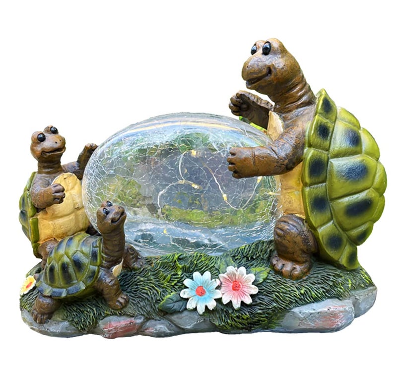 RAYWER Solar Powered Turtle Mama and Baby Outdoor Garden Light Decor Garden Ornament Turtles Family on a Lawn