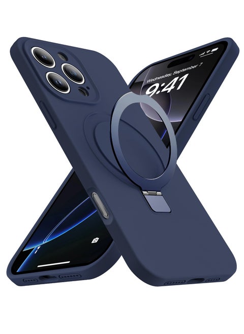 iPhone 16 Pro MagSafe Case with Magnetic Invisible Stand,【Full Shockproof Protection】Silicone Phone Cover with Kickstand for Apple 16 Pro (Navy Blue)