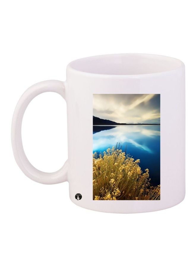 RYN Landscape Printed Ceramic Coffee Mug White/Blue/Black 11ounce