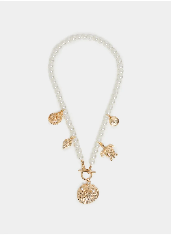 ستايلي Sea Charm Faux Pearl Beaded Necklace