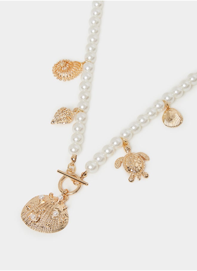 Styli Sea Charm Faux Pearl Beaded Necklace  - Image 3