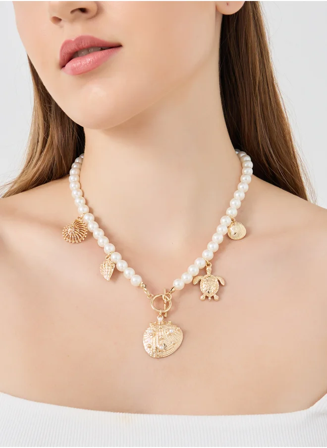 ستايلي Sea Charm Faux Pearl Beaded Necklace