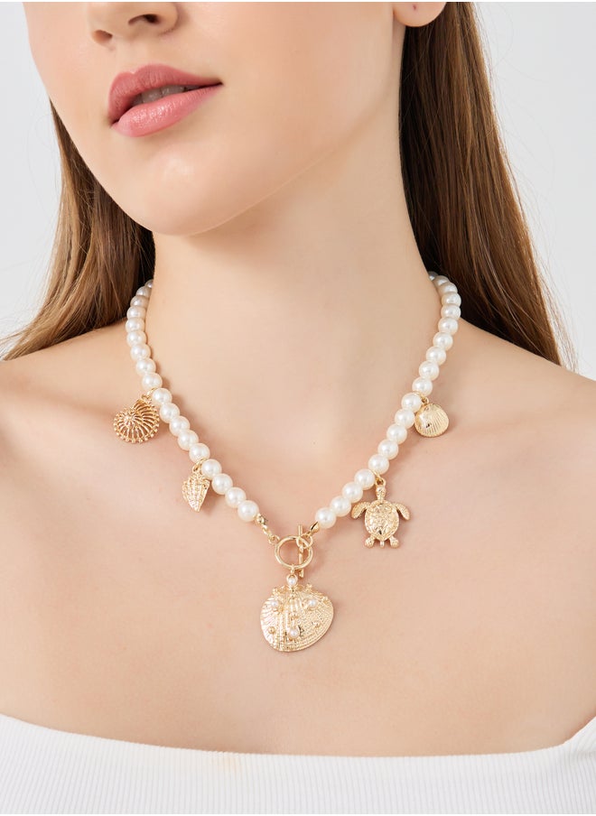 Styli Sea Charm Faux Pearl Beaded Necklace  - Image 1