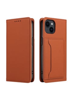 For Iphone 15 Leather Case S23 Flip Cover Protective Case A15 Digital Computer/mobile Phone Protective Cover-Color:Brown-Applicable Model:For Iphone 14
