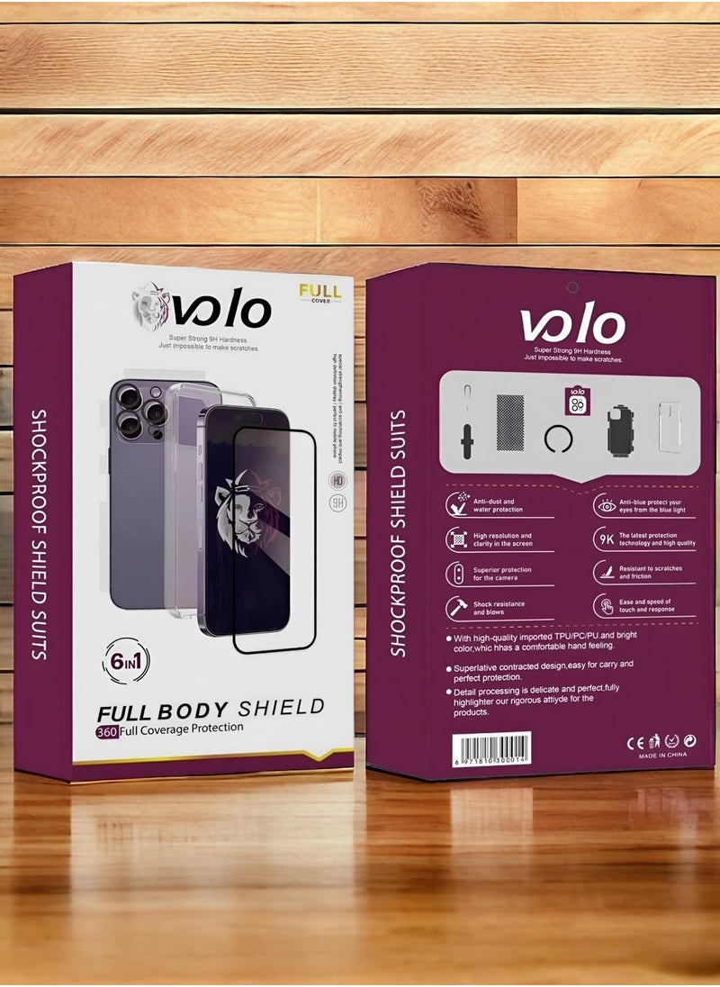 فولو - بكج الحماية الكاملة الجديد لـ آيفون 15 برو (iPhone 15 Pro) حماية كاملة لجهازك ضد الخدوش والسقوط, جراب حماية بتصميم عصري وجودة عالية يستحق ثقتك (6in1), البكج الأصلي والجديد من ڤولو - Image 1