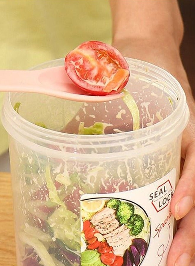 Salad Cup Breakfast Cup Double Layer Salad Meal Shaker Cup  Food Storage Container With Fork And Salad Dressing Holder Portable Cups Cereal Cup Large Capacity Sealed Food Container  Fresh Vegetable Salad Container Holder (Pink)  - Image 5