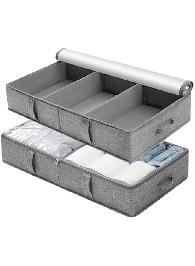HOOKOR 2 Pack Underbed Storage Container Bins with Lids, Under Bed Storage Organizer with Sturdy Handles Sidewalls Bottom, Foldable Clothes Bag Large (Type B (2 Pack)) - Image 1
