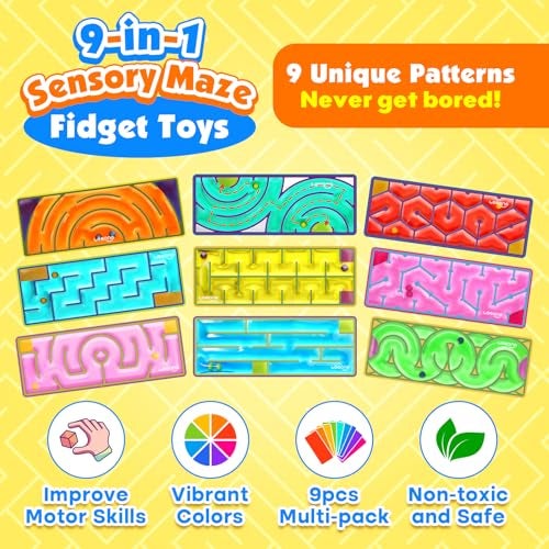 LESONG Sensory Toys for Kids: 9-Pack Squishy Sensory Maze for Autism - Fidget Toys Gel-Filled for Calming Down Travel, Classroom & Adult Office - Gifts Prizes for Kids Stocking Stuffers Goodie Bags - Image 3