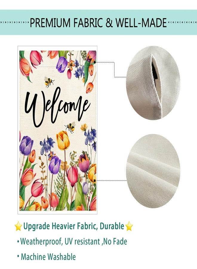 Baccessor Spring Summer Easter Tulip Welcome House Flag Double Sided Bee Colorful Floral Small Burlap Yard House Seasonal Farmhouse Outside Outdoor Decoration 28 x 40 Inch（large） - Image 5