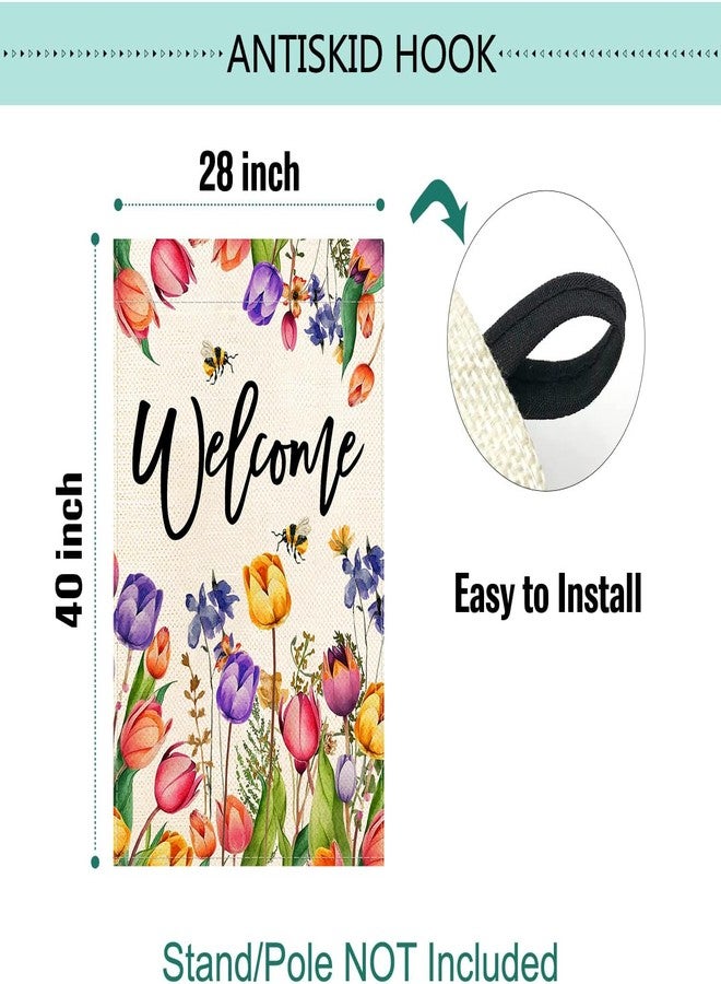 Baccessor Spring Summer Easter Tulip Welcome House Flag Double Sided Bee Colorful Floral Small Burlap Yard House Seasonal Farmhouse Outside Outdoor Decoration 28 x 40 Inch（large） - Image 4