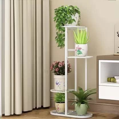 Bee Creative Trendy Decor Metal 6 Tier 7 Potted Plant Stand Multiple Flower Pot Holder Shelves Planter Rack Storage Organizer Display for Indoor Outdoor Garden Balcony Size- HxL 41x18 Inch (Gold) (7/6-Gold) - Image 1