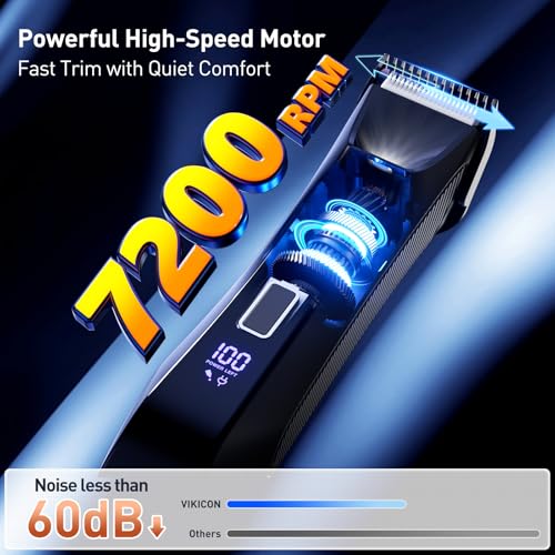 VIKICON مقص الشعر VIKICON 2 في 1 للرجال: ماكينة حلاقة كهربائية كاملة للجسم بدون جروح للمنطقة الحساسة، الكرة، شعر الظهر مع مقص مزدوج الرأس وشفرات ورقية - مجموعة حلاقة مقاومة للماء مع ضوء، قفل سفر وحقيبة - Image 3