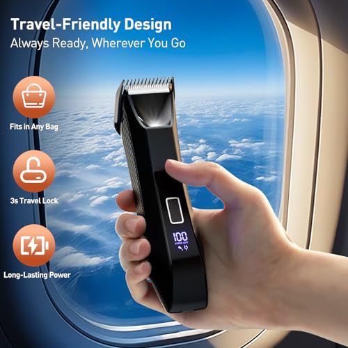 VIKICON مقص الشعر VIKICON 2 في 1 للرجال: ماكينة حلاقة كهربائية كاملة للجسم بدون جروح للمنطقة الحساسة، الكرة، شعر الظهر مع مقص مزدوج الرأس وشفرات ورقية - مجموعة حلاقة مقاومة للماء مع ضوء، قفل سفر وحقيبة - Image 5