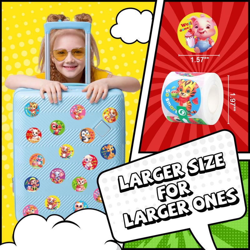HORIECHALY Scratch and Sniff Stickers Rolls, Smelly Animal Stickers with 24 Designs and 3 Fruit Scents, Reward Motivate Stickers for Kids, Teachers, Parents Gift- 3 Rolls, 600 Pcs, 1.58" - Image 2