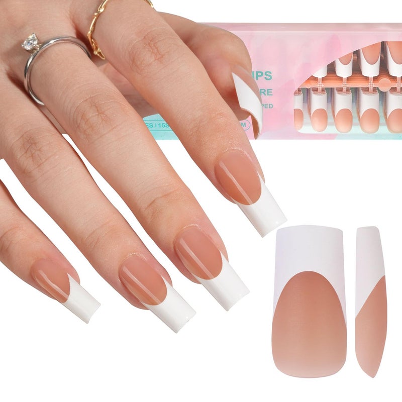 Misssix French Gel Nail Tips, 240Pcs French Tip Press on Nails Long Square Brown, No Need to File 3 in 1 Tips Pre-lasting, Fake Nails for Nail Art DIY 15 Sizes - Image 1