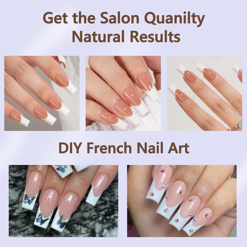 Misssix French Gel Nail Tips, 240Pcs French Tip Press on Nails Long Square Brown, No Need to File 3 in 1 Tips Pre-lasting, Fake Nails for Nail Art DIY 15 Sizes - Image 4