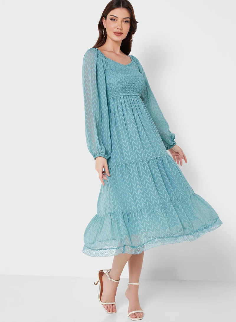 ELLA Shirred Detail Textured Dress