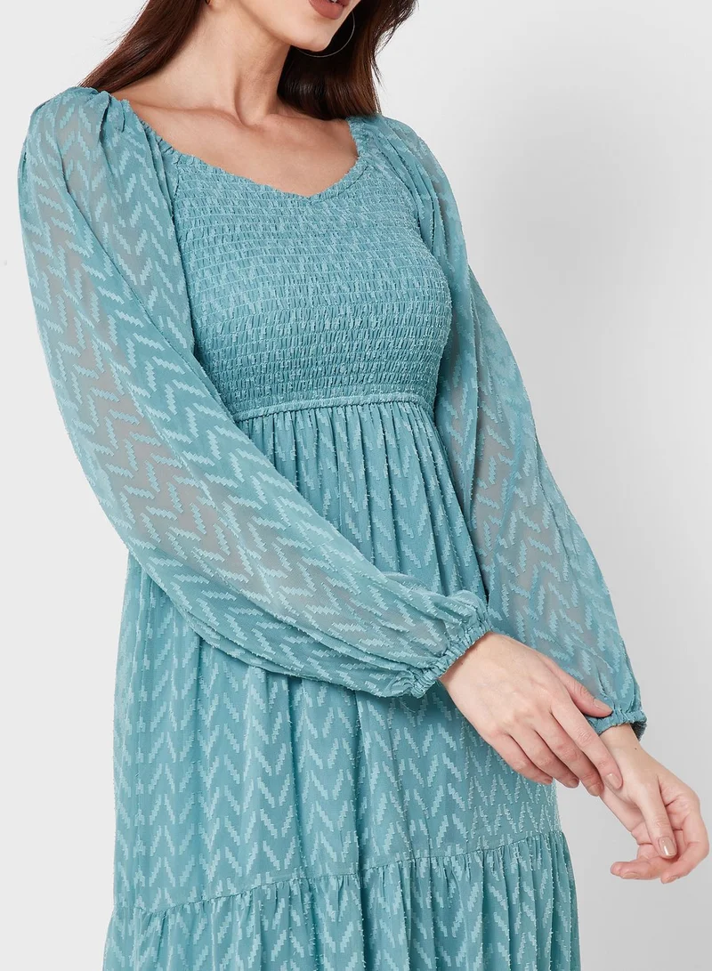 ELLA Shirred Detail Textured Dress