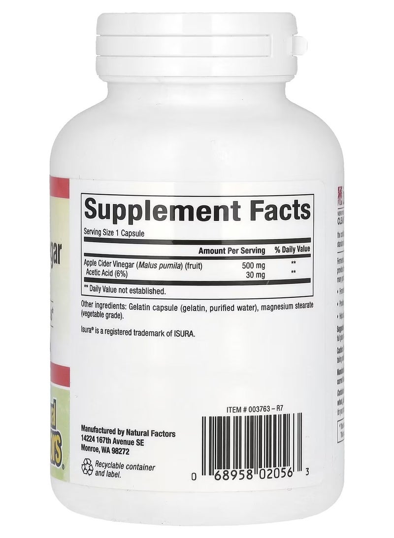 natural Factors natural Factors Apple Cider Vinegar 500mg Dietary Supplement -180 Capsules - Image 2