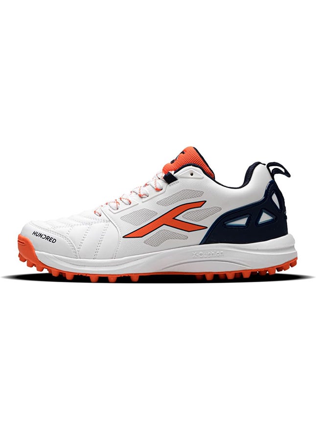HUNDRED Terrafield Cricket Shoes | Terraspike Rubber Studs | Embedded Support Plate For Stability | Lightweight & Durable | Ideal For Turf, Ground & Hard Surfaces (White/Orange/Navy ; Uk 7) - Image 1