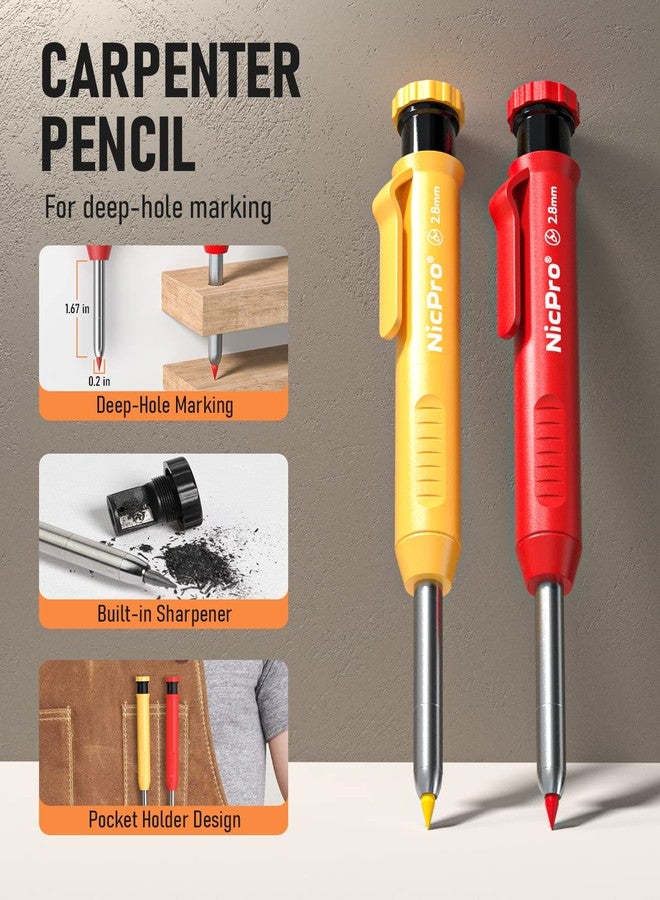 Nicpro 18 Pack Carpenter Pencil Set with Sharpener, Mechanical Carpenter Pencils with 76 Refills and Carbide Scribe Tool, Deep Hole Marker, Heavy Duty Construction Pencil for Architect-With Case - Image 3