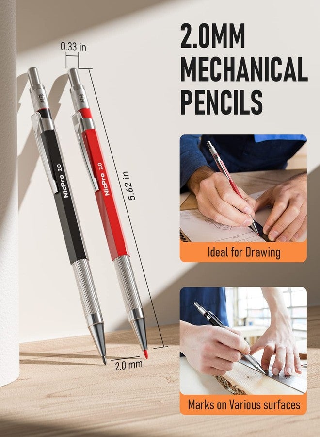 Nicpro 18 Pack Carpenter Pencil Set with Sharpener, Mechanical Carpenter Pencils with 76 Refills and Carbide Scribe Tool, Deep Hole Marker, Heavy Duty Construction Pencil for Architect-With Case - Image 5