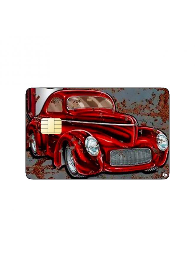 RKN PRINTED BANK CARD STICKER Aesthetic Red Vintage Car Drawing - Image 2