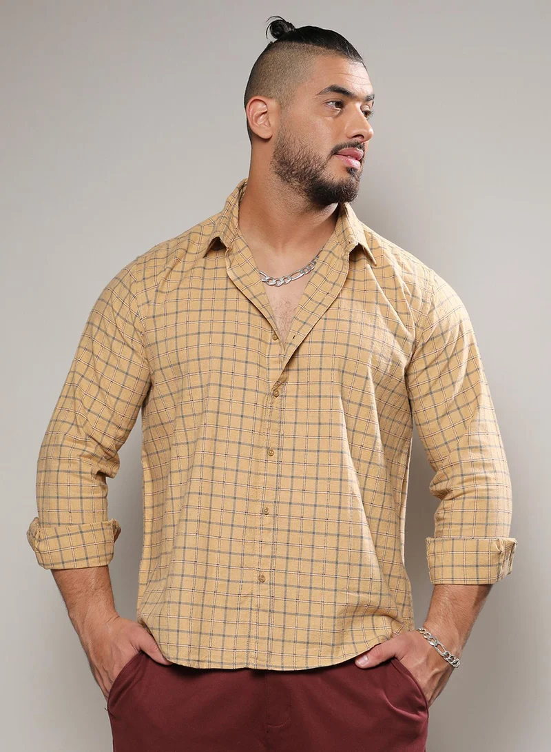 Instafab Plus Instafab Plus Men's Beige Contrast Tartan Plaid Shirt For Casual Wear | Spread Collar | Long Sleeve | Button Closure | Cotton Shirt Crafted With Comfort Fit For Everyday Wear