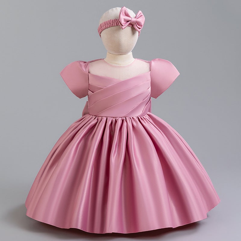 Children's dress Princess dress little girl satin flower girl wedding baby one-year-old dress - Image 4