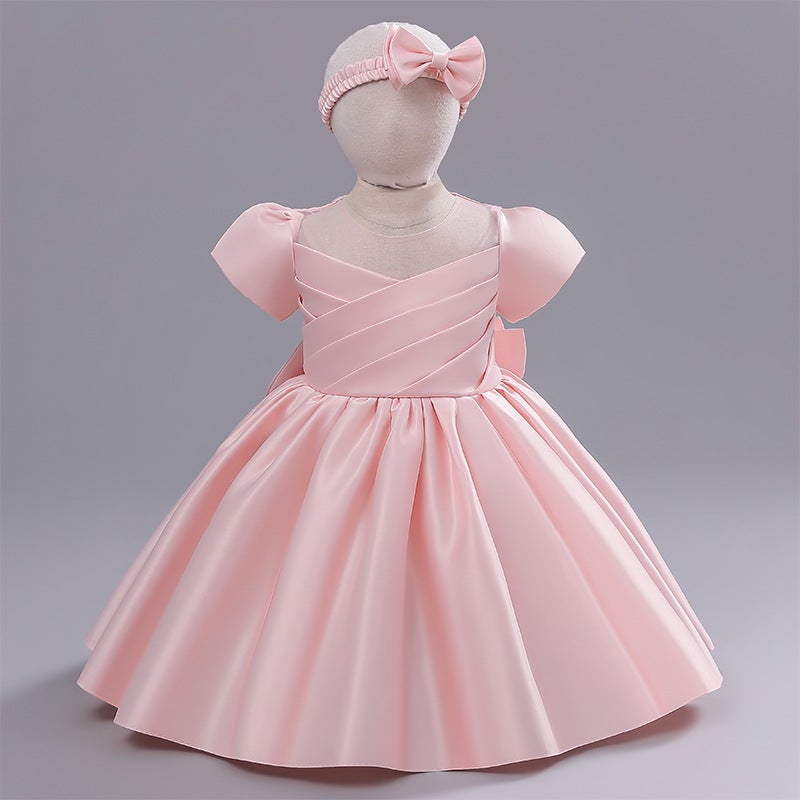 Children's dress Princess dress little girl satin flower girl wedding baby one-year-old dress - Image 1
