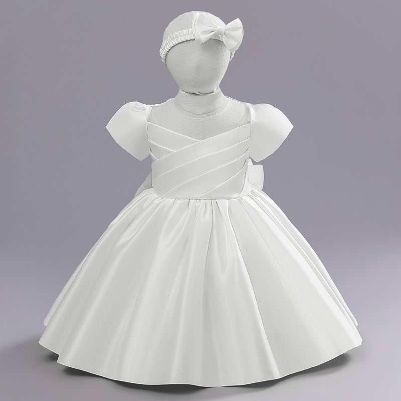Children's dress Princess dress little girl satin flower girl wedding baby one-year-old dress - Image 5